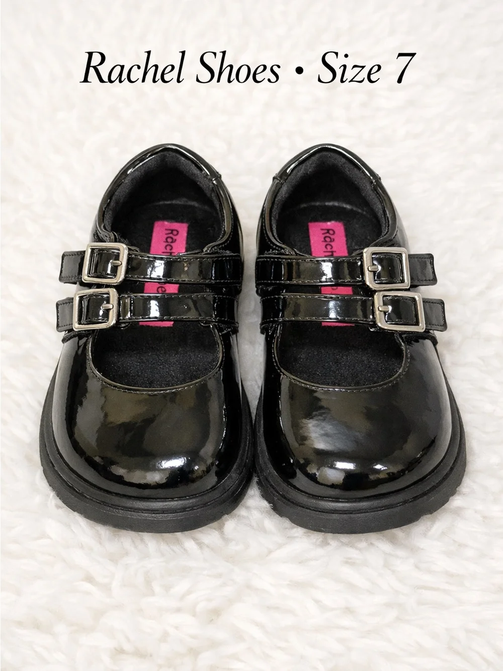 Rachel Girls Black Patent Double Buckle Mary Janes